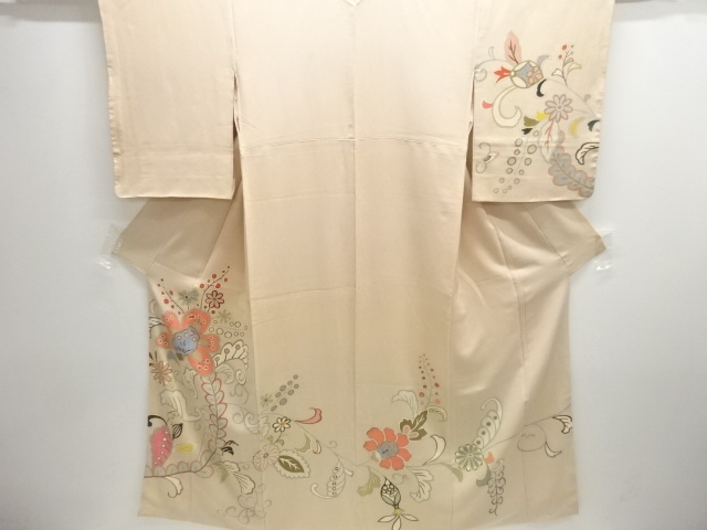 JAPANESE KIMONO / ANTIQUE  KIMONO / TAISHO ROMAN STYLE / SILK / KINSHA / FLORAL PLANTS